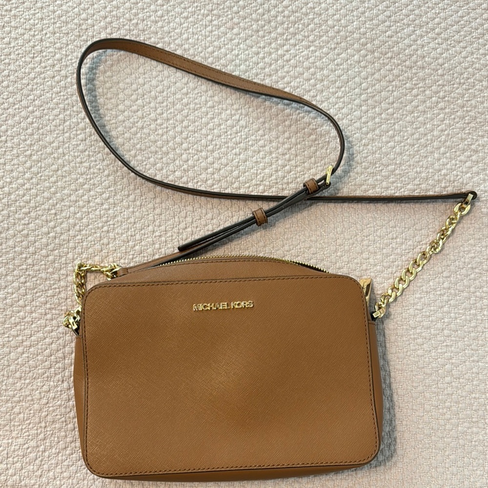 Michael Kors Tan Gold Crossbody Bag with Chain Detail
